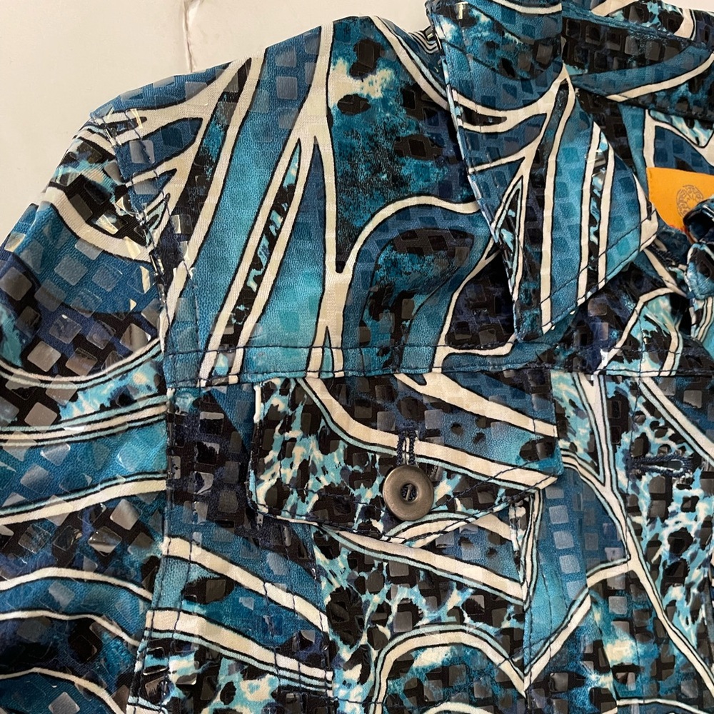 Ruby Rd Blue Black Swirl Print Iridescent Square … - image 3